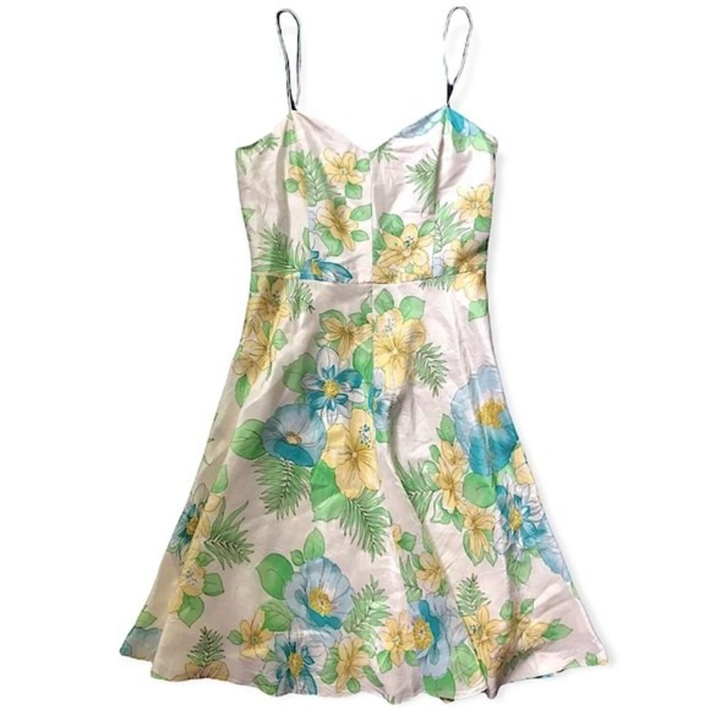 Banana Republic 100% Silk Floral Sundress Knee fully lined Dress Sz 2 spaghetti